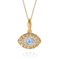Milskye Custom Classic Timeless 925 Sterling Silver 18k Gold  Colour Eye Diamond Blue Topaz Pendant Necklace
