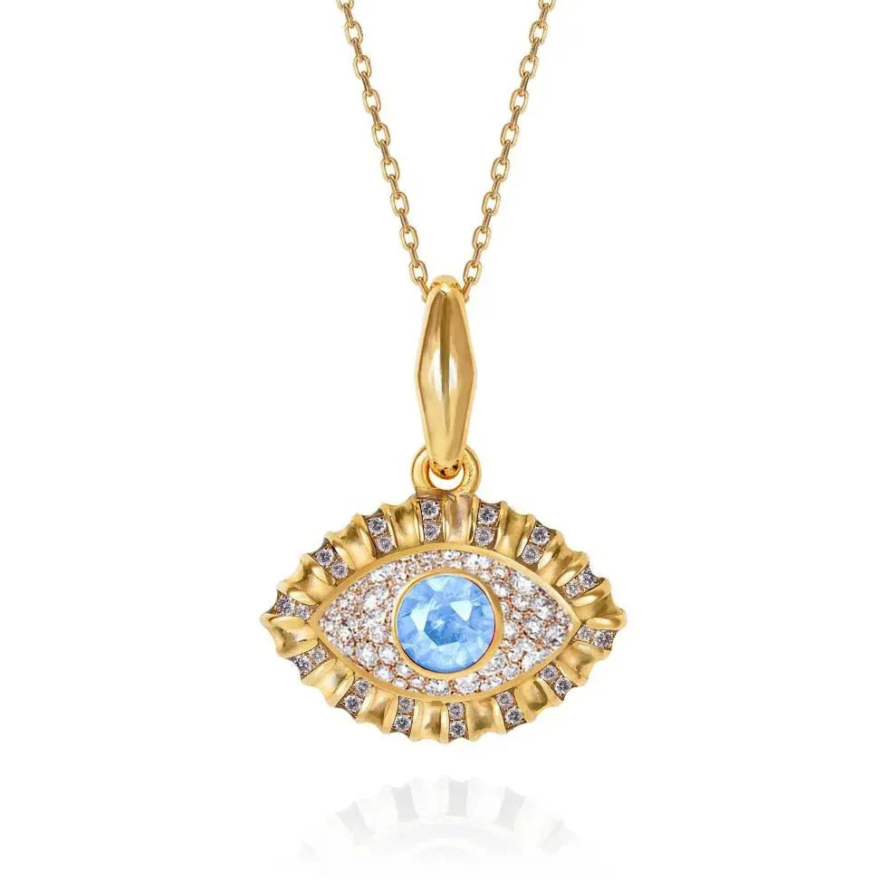 Milskye Custom Classic Timeless 925 Sterling Silver 18k Gold  Colour Eye Diamond Blue Topaz Pendant Necklace