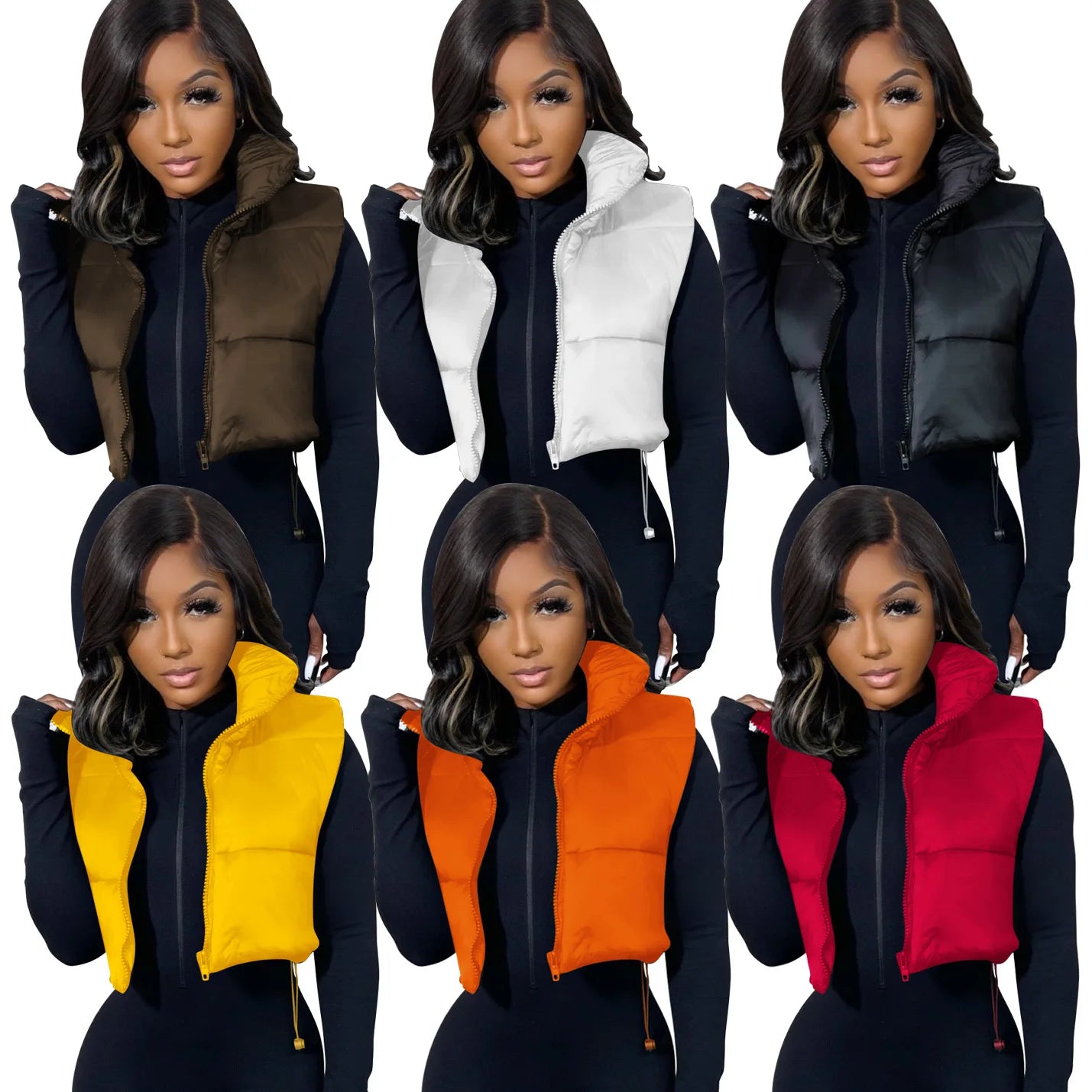Autumn Winter Women New Vest Top Solid Color Stand Collar Zipper Sleeveless Women Casual Jacket