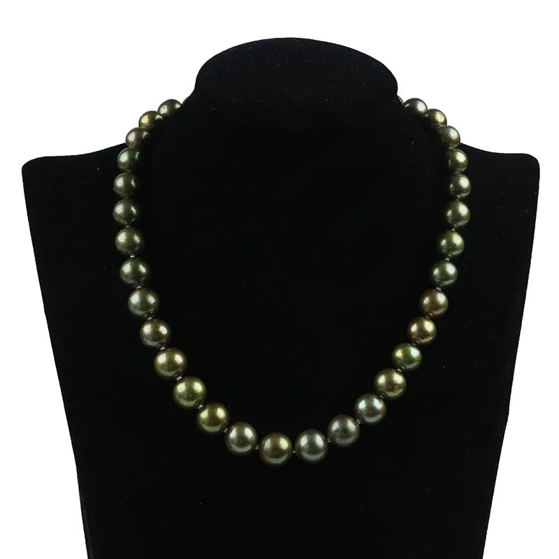 Zhuji Palladium Fashion Charms 10-13mm Green Edison Oval Cut Natural Freshwater Pearl Wedding Gift Necklace