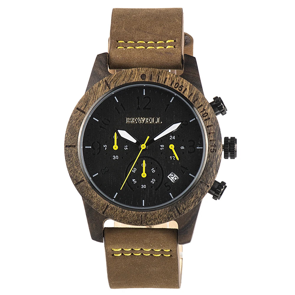 Factory Direct Wholesale Genuine Leather Wood Bamboo Quartz Watches with Japan Movement