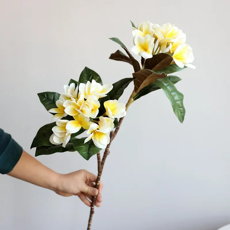 JingRui Artificial Latex Plumeria Frangipani Flower Branches 3D Real Touch 80cm Length Home Decoration Graduation Father's Day