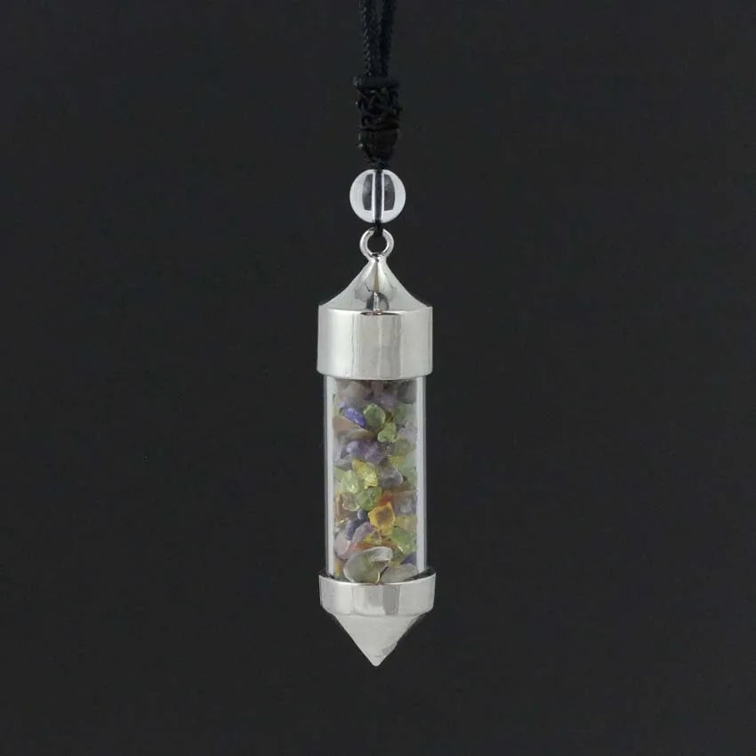 HZ Newest Accessories Natural Crystal Chakra Crystal Gravel Bullet-shaped Wishing Bottle Spirit Pendulum Drifting Bottle Pendant