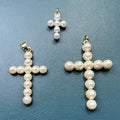 Wholesale Custom Cross Pendants Gold Plated Imitation Pearl Small Charms for Jewelry Making