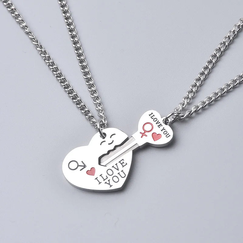 Wholesale Valentine's Day Couple Necklaces I Love You Necklace Heart Lock Pendant Stainless Steel Couple Necklace