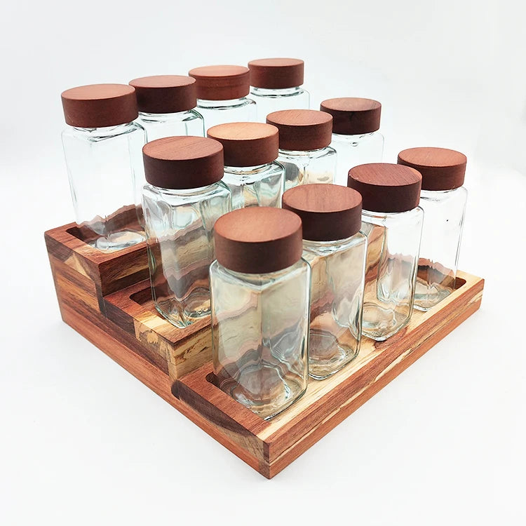 Wholesale Custom Natural Eco Friendly 3-Tier Acacia Wooden Home Kitchen Spice Organizer Storage Standing Rack for Spice Jar Set