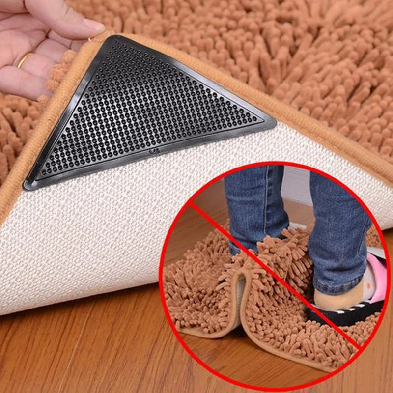 4pcs Carpet Non-slip Sticker Self-Adhesive Anti Skid Grip Tape Carpet Floor Mat Fixed Sticker Carpet Sticker Right-angle L-shape
