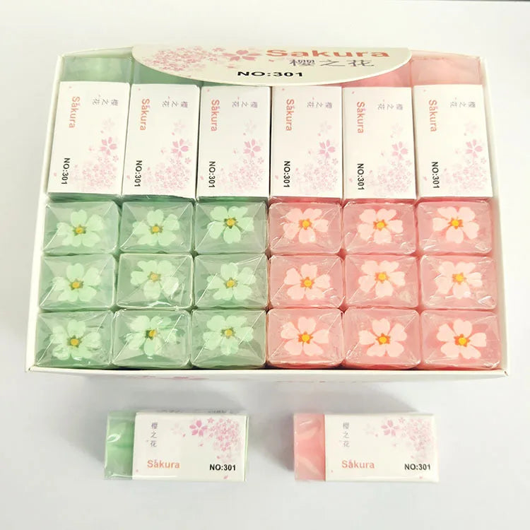 Soododo Cartoon Cherry Blossom Crystal Jelly Pencil Eraser Durable Rubber Material for School Stationery & Promotional Gifts