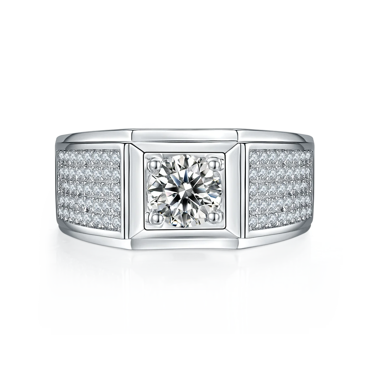 1carat Men Moissanite Diamond Ring S925 Sterling Silver White Color Moissanite Gemstone for Man Rings
