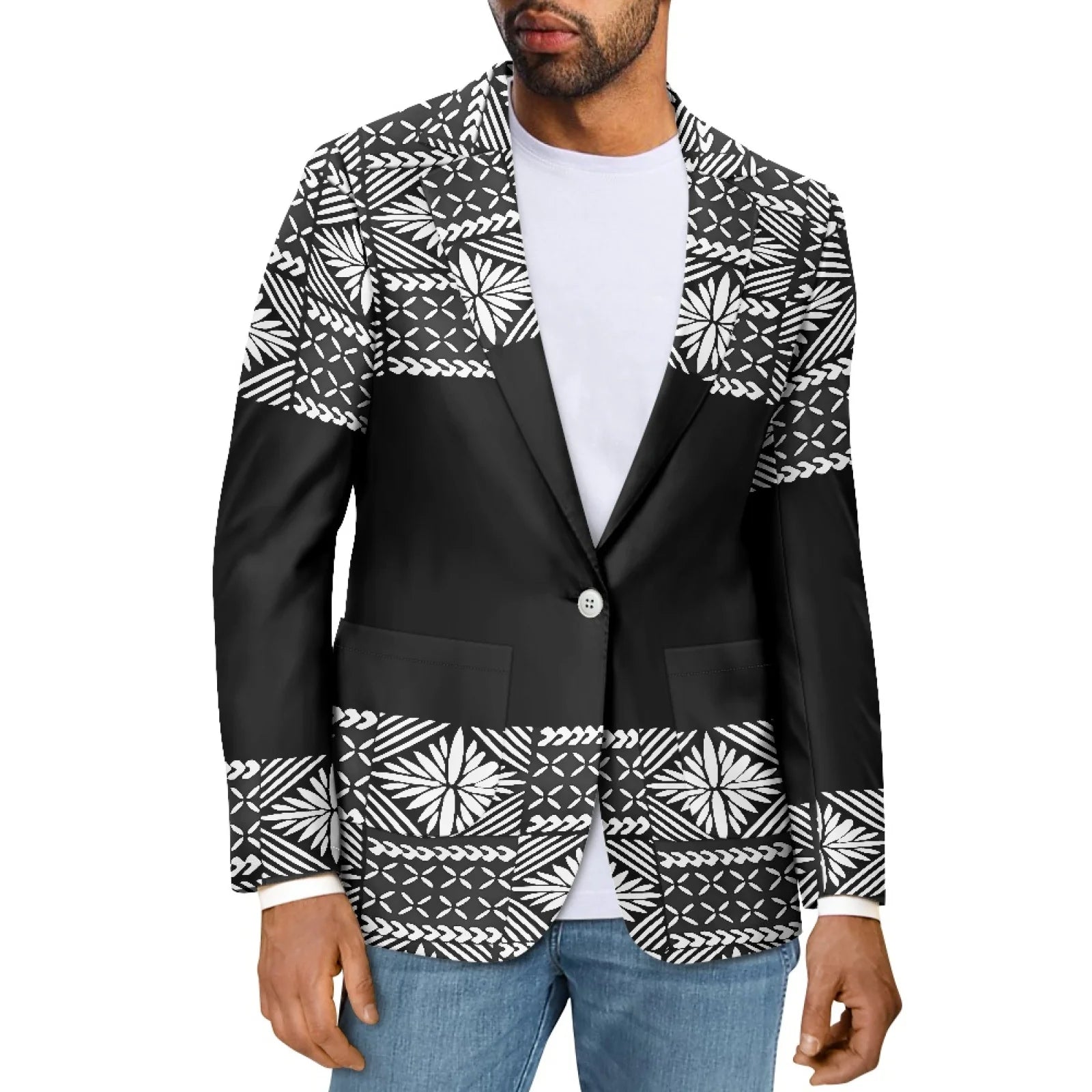 Polynesian Blazer for Men Custom Design Tribal Print College Blazer Simple Style Black Casual Suits Wholesale Men's Suits Blazer