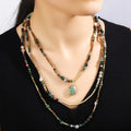 Fashionable Bohemian Women Jewelry 3-Layer Natural Stone Hematite Beaded Necklace Small Droplets Pendant Necklace