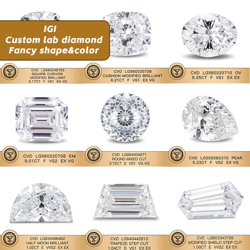 IGI Certificate 0.3ct 0.5ct 1ct 2ct 3ct 4ct 5ct Wholesale Lab Created Diamond HPHT CVD Lab Grown Diamond
