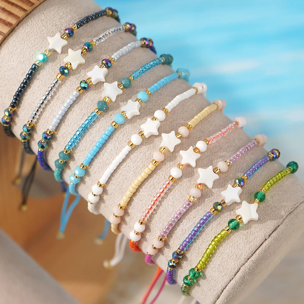 Seed Bead Bracelet with Star Charms Adjustable Friendship Bracelet Colorful Beaded Bracelet for Women and Girls