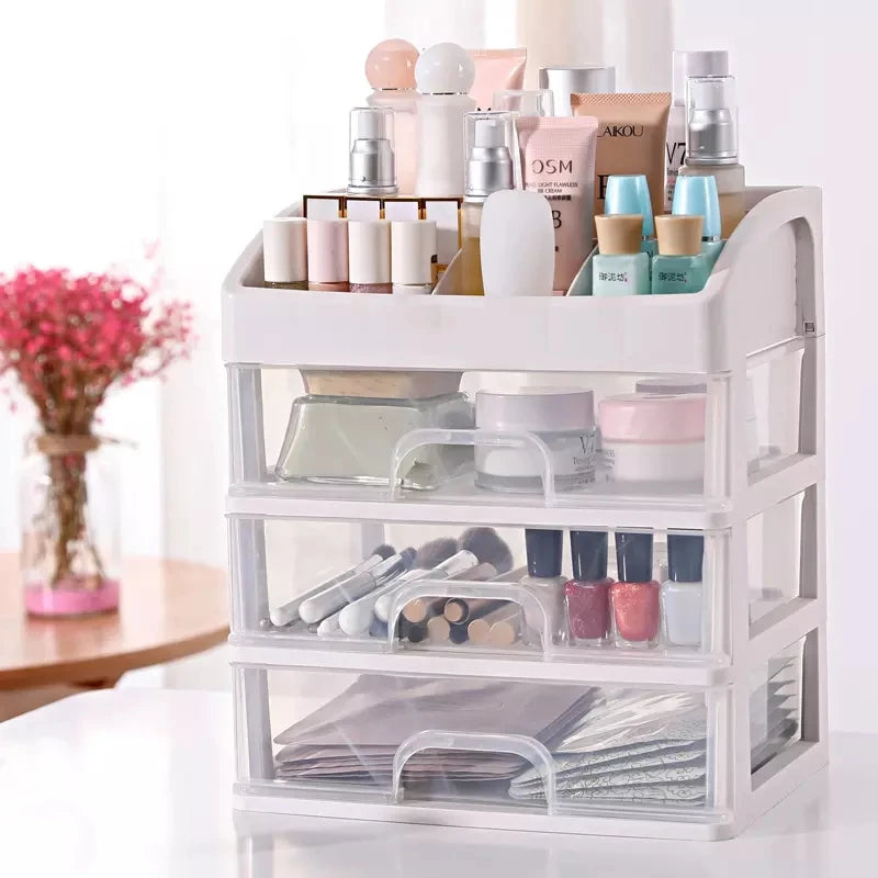 Multi-Function Household 4 Layers Dustproof Storage Box Simple Transparent Plastic Cosmetic Desktop Organizer Storage Box