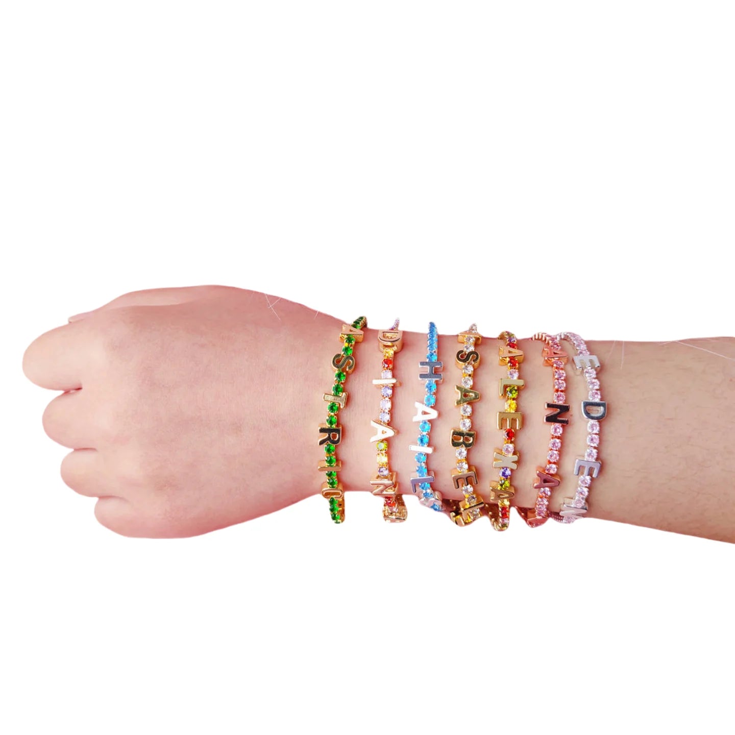 QIUHAN  Customized Letters Bracelet Jewelry Hand Bangles Custom Zircon Name Bracelet