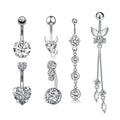 Double Heart Shape Stainless Steel Navel Ring Stud Butterfly Zircon Dangle Belly Rings with Body Piercing Inlaid for Weddings