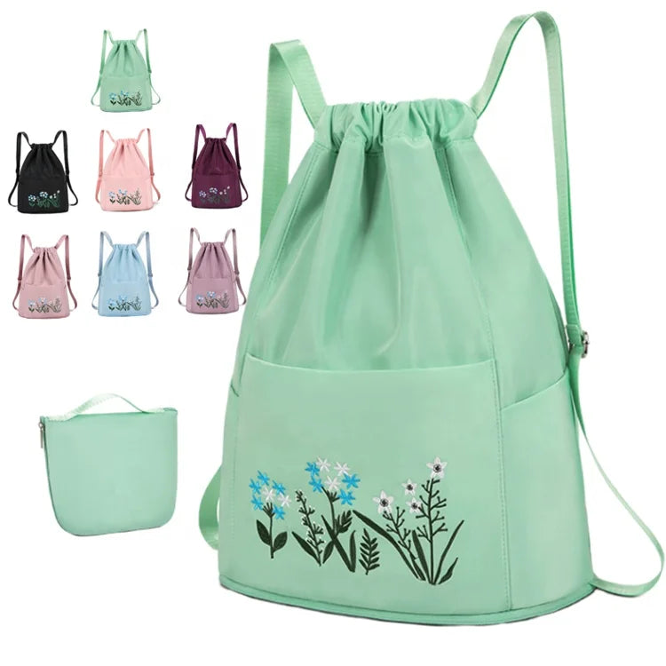 2024 Women's Waterproof Dry Sport Travel Gym Bag Large Capacity Oxford Material Foldable Leisure Backpack with Embroidery