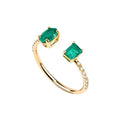 LOZRUNVE 925 Sterling Silver 18k Gold Delicate Emerald Two Crystal Stone Open Ring Set