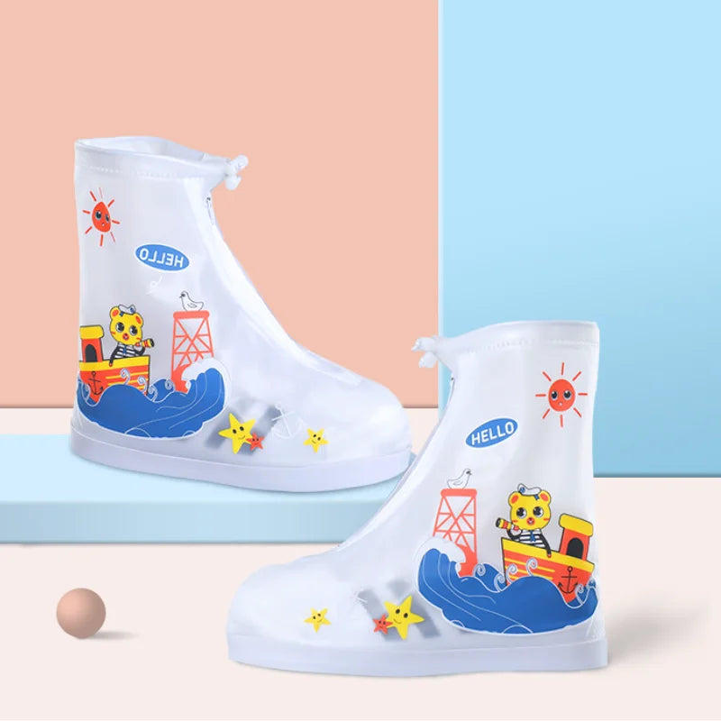 Fashion Children Rain Overshoes Wear-resistance Animal Print Shoe Covers Non-slip Portable Kid Waterproof Overshoes for Outdoor