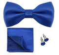 Royal Blue BowTie Men's Formal Tie Bow Pocket Square Cufflinks Gift Set Solid Color Bow Tie Hanky Set Business Wedding Bow Tie MegaBDM
