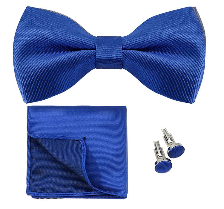 Royal Blue BowTie Men's Formal Tie Bow Pocket Square Cufflinks Gift Set Solid Color Bow Tie Hanky Set Business Wedding Bow Tie MegaBDM