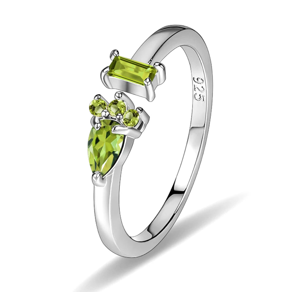 W0837 Precision Casting Jewelry Wholesale Colored Natural Stone 925 Sterling Silver Baguette Cut 2x4mm Peridot Toi Et Moi Ring