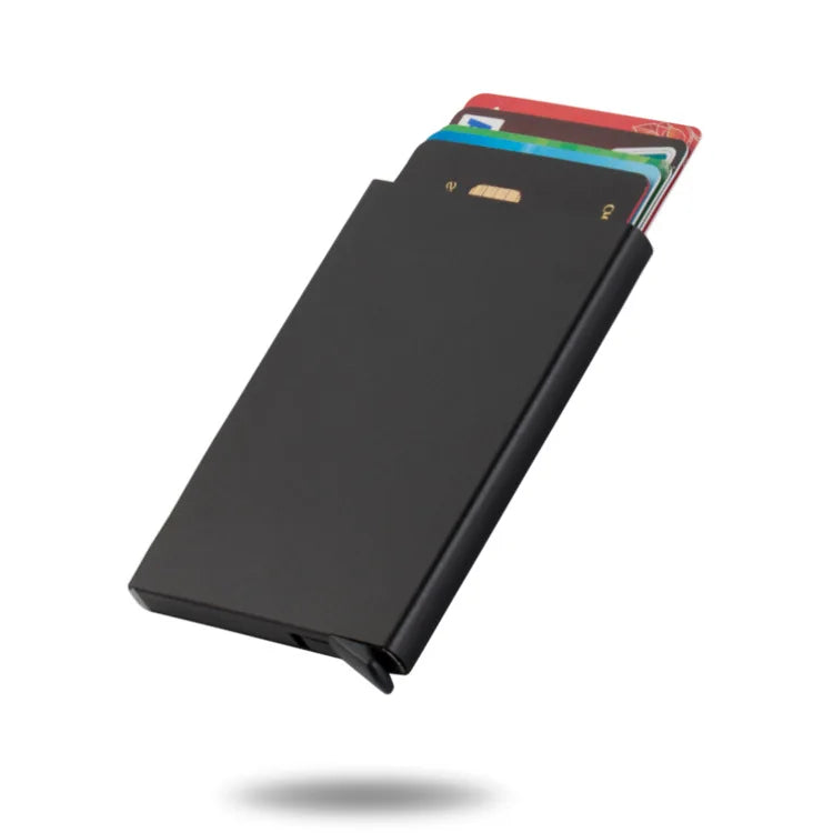 Bottom Slide Button Aluminum FFID Credit Card Holder with Pop-Up Feature for Men Durable Metal Lining Wallet