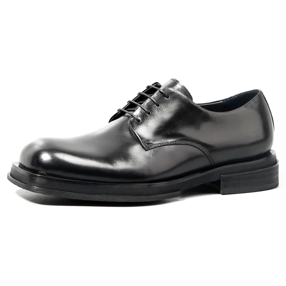 Top Grade Men's Business Derby Shoes Genuine Cowhide Leather Durable Platform Dress Shoes for Daily Life Winter Square Toe