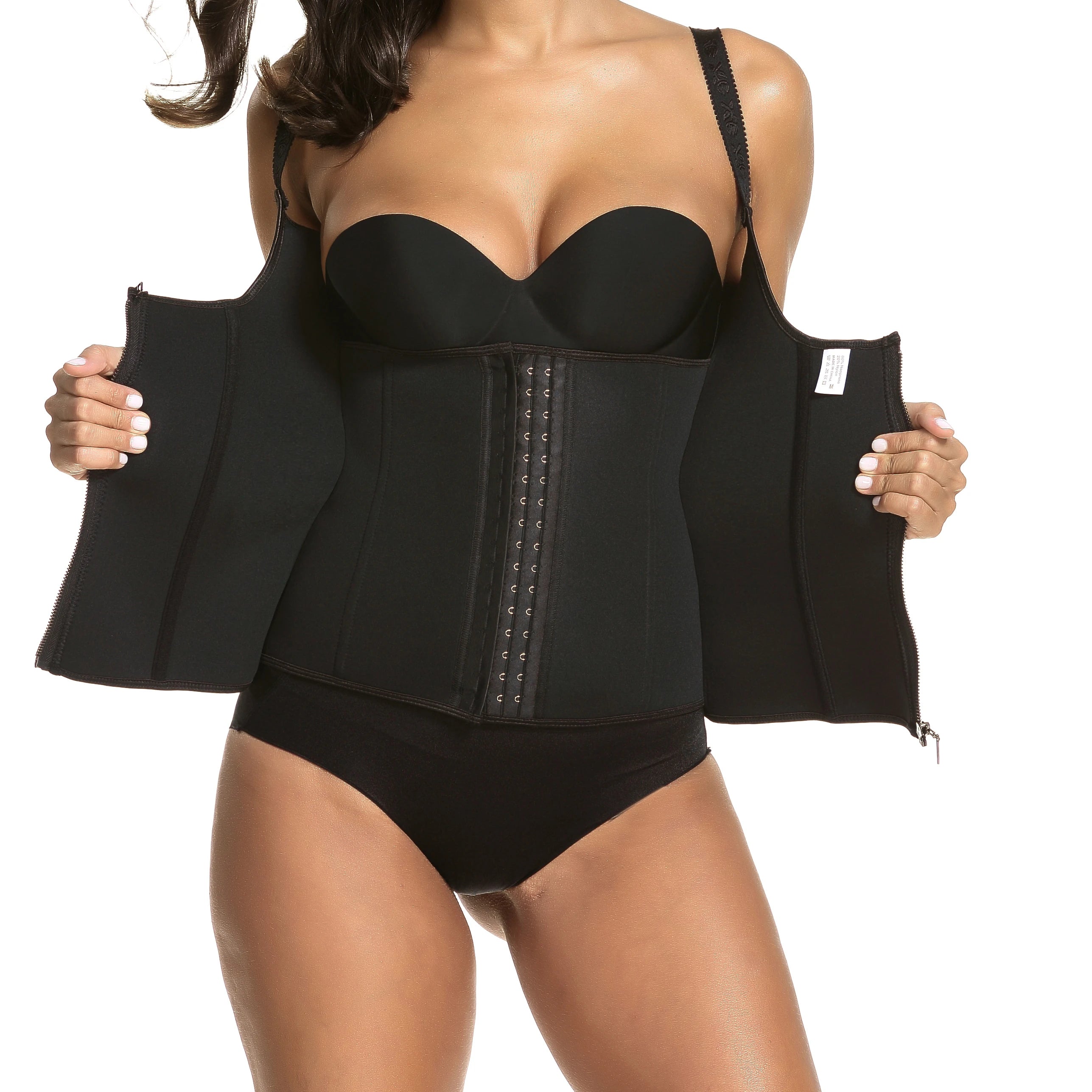 Private Label Women Waist Trainer Vest Adjustable Straps Zipper Body Shaper Plus Size Waist Cincher Corset