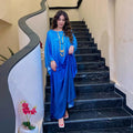 Elegant Middle East Dress Gradient Solid Color Loose Long Dress Round-Neck Abaya Women Muslim Dress