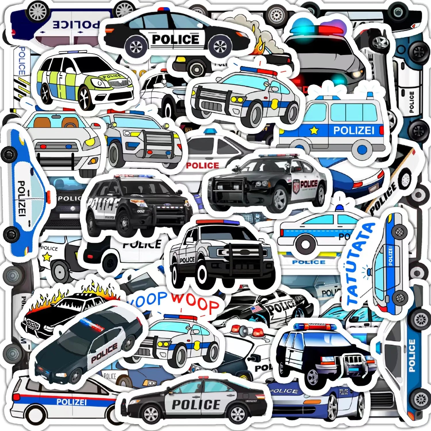 50pcs Cartoon  Car Graffiti Sticker Packs for Kids Laptop Stationery Skateboard Bottle Toy Decorative Stickers