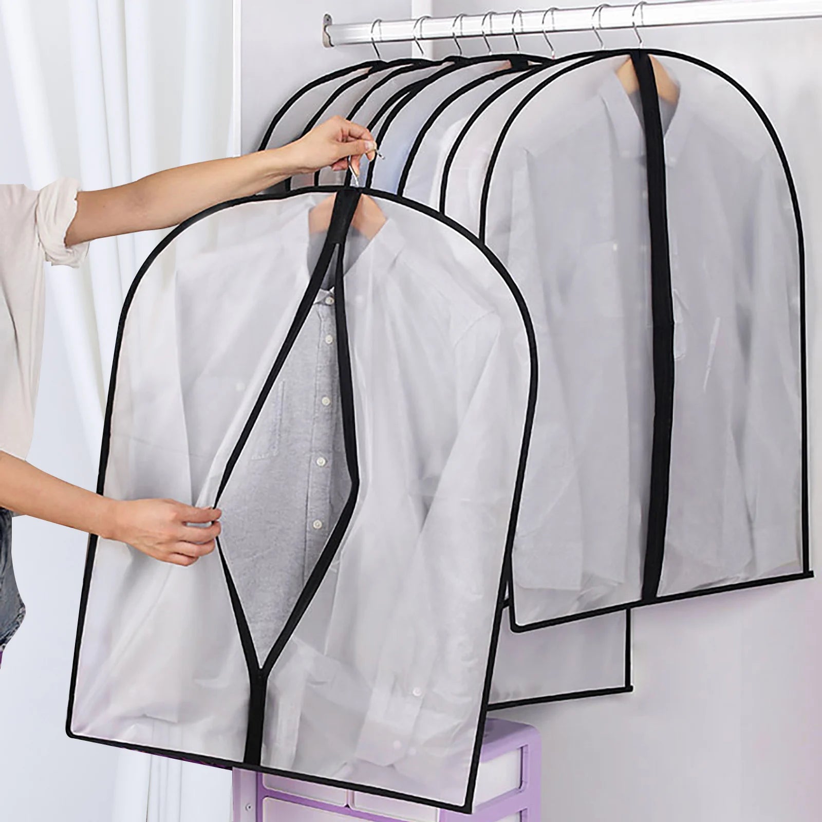 Hanging Garment Bags for Storage Translucent PEVA Moth-Proof Breathable Dust Cover for Clothes Storage