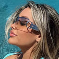 Hot Sale One-piece Rimless Steampunk Sunglasses Trendy Large Frame Sunshade Glasses PC Metal Gafas