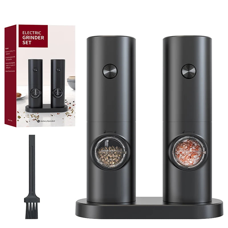 Kitchen Cooking Tools 2 in 1 Plastic Stainless Steel Automatic Electric Mill Salt Pepper Grinder Set MegaBDM