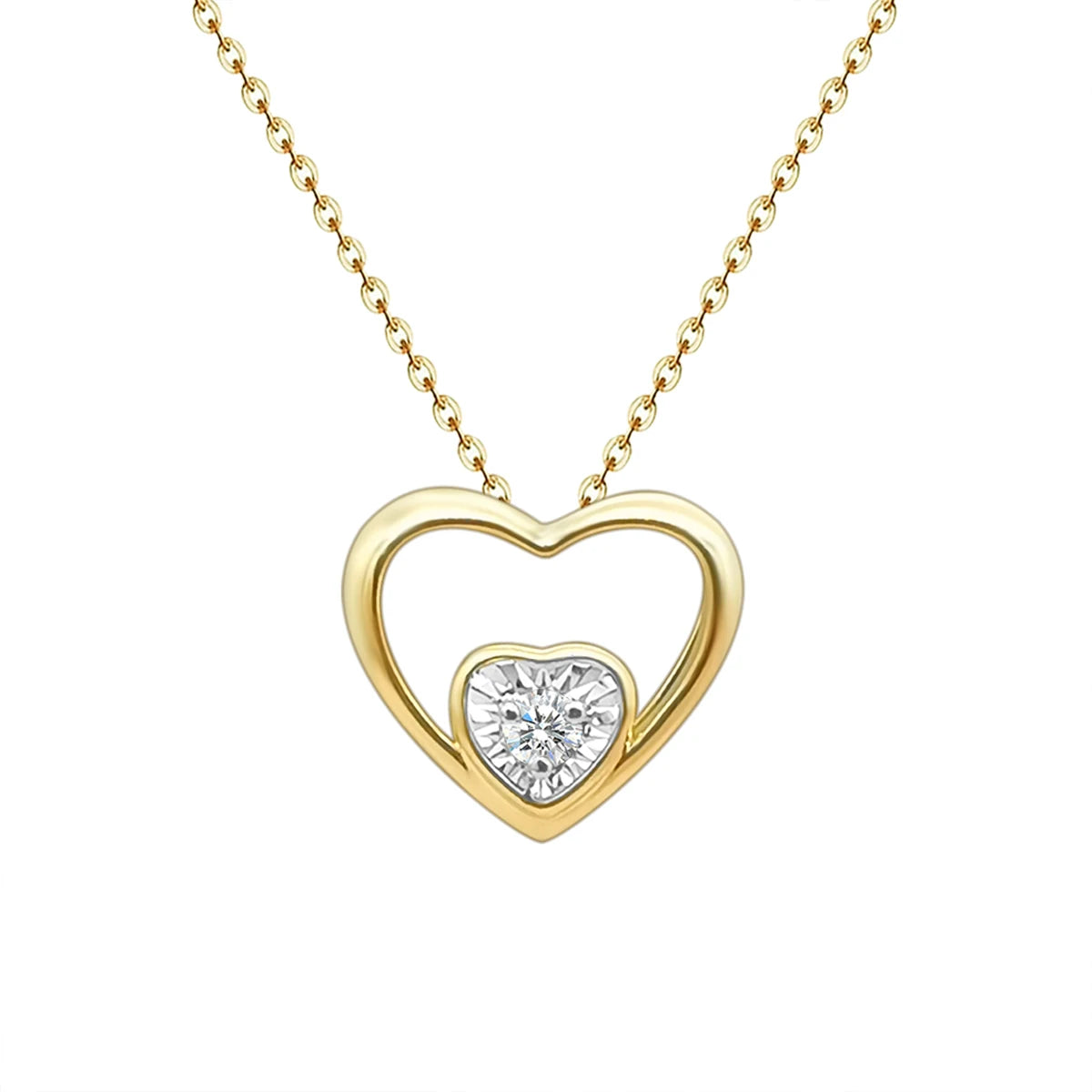 Classic Double Heart 18K Solid Gold Natural Diamond Necklace Elegant 18K Real Gold Diamond Jewelry for Weddings and Engagements