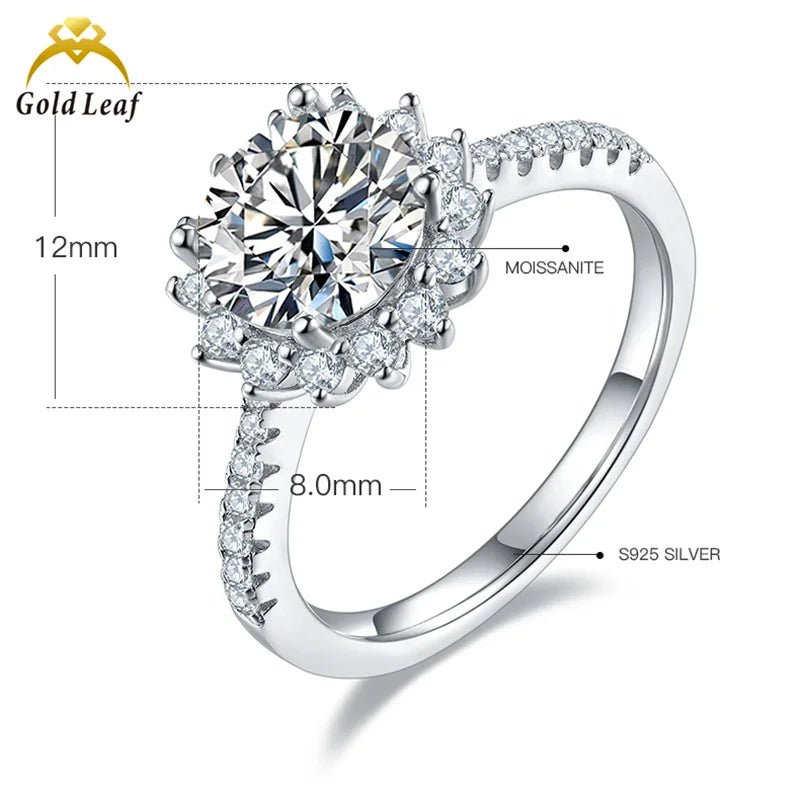 Goldleaf Jewelry's Women's S925 Sunflower Silver 3CT Moissanite Ring Fashionable Engagement Ring in Colorful Design