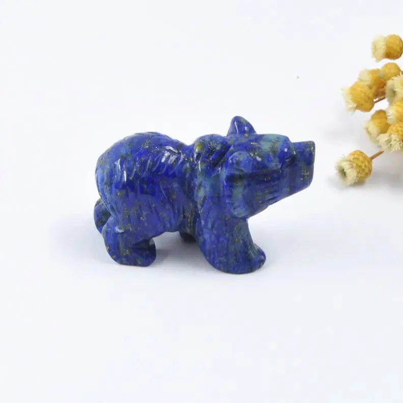 Huiying Natural White Jade Quartz Crystal Carving Decor Reiki Crystal Carved Animals jade carved bear