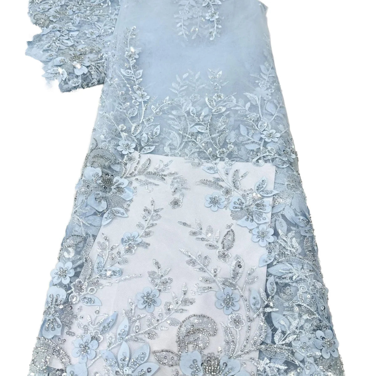 New Chinese Ancient Style Wedding Dress Three-dimensional Stickers Flower Sequins Laser Beaded Embroidery Stretch Lace Fabric