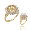 Professional Factory Customization 14K Solid Gold 10-11mm Pearl Ring Semi Mount with Natural Diamond Jewelry Making