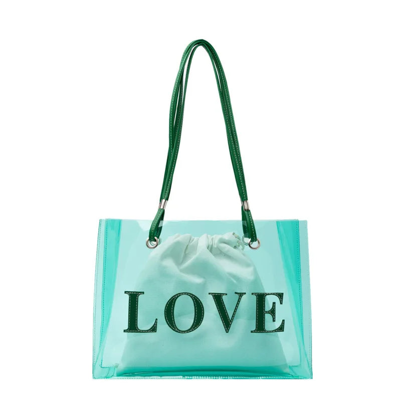 Fashion Large Transparent Pvc Tote Bag Multicolor Ins Style Handbag Gift Plastic Shopping Bag With Logo and Say Some Words MegaBDM