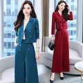 M-2XL Small Suit Set Women's Spring and Autumn New Leisure Fashion Temperament Professional Wide Leg Pants Two Piece Set