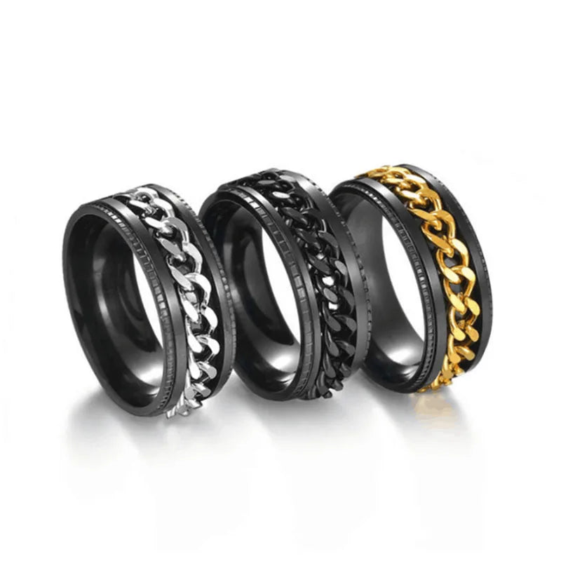 Women Mens Fashion Titanium Steel Rotatable Chain Ring European Style Stainless Steel Coup Designer Finger Rings