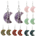 Wholesale Natural Crystal Stone  Tree of Life Wire Wrapped Moon Earring Eardrop  Jewelry Crystal Crescent Earrings for Women