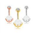 Belly Button Ring Skull Opal Tattoo Piercings 316L Surgical Steel Navel Piercing Bar Cute Style Gold Plated Claw Setting