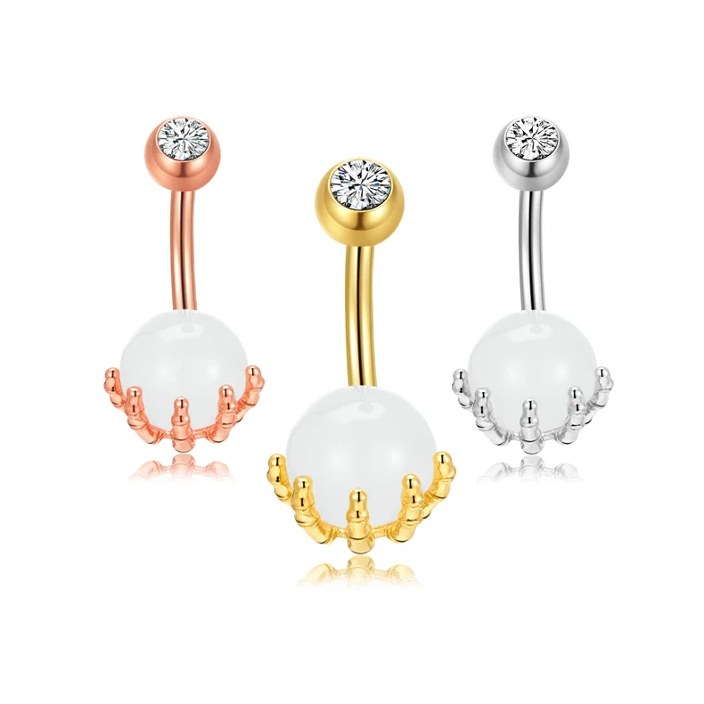 Belly Button Ring Skull Opal Tattoo Piercings 316L Surgical Steel Navel Piercing Bar Cute Style Gold Plated Claw Setting