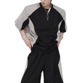 2026 Custom Gothic Solid Yarn Dyed Knitted Long Loose Fit Sports Suit T-Shirt Short Sleeve Crew Neck Men