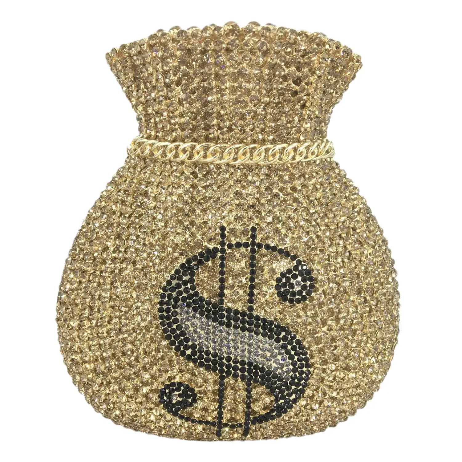 Dropshipping Luxury Fashion Bling Crystal Diamond Rhinestone Money  Dollar Sign Clutch Bag Purse for Women
