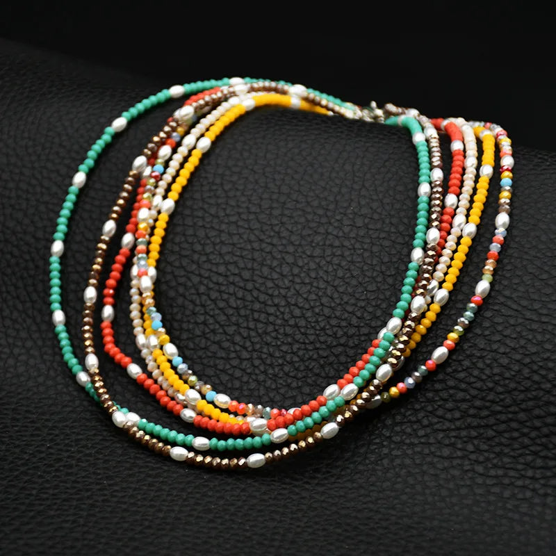 Handmade Fashion Crystal Seed Beads Abs Pearl Beaded Boho Beach Choker Necklace Jewelry Women Necklaces