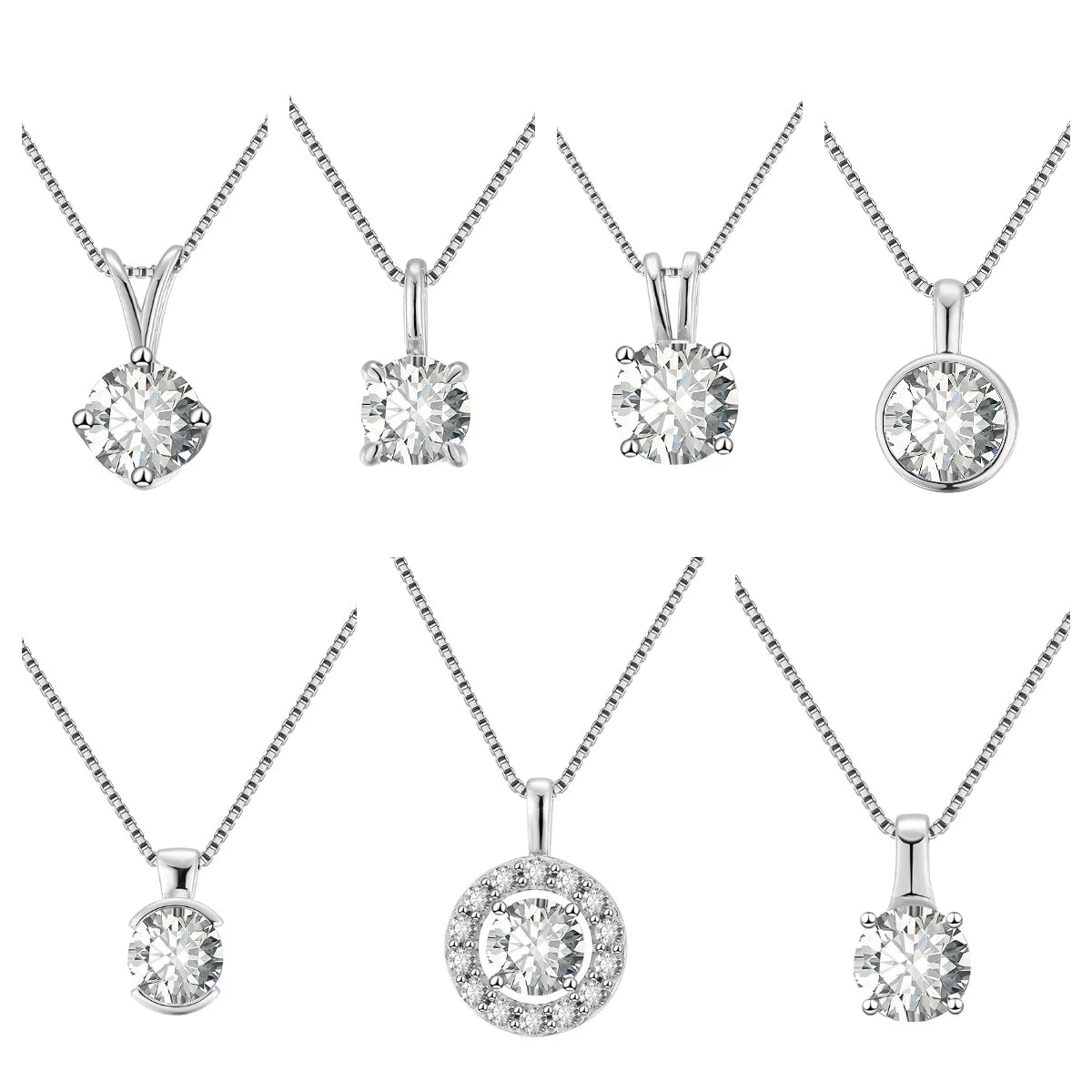 Classic 925 Sterling Silver Round 1ct 2ct 3ct Single Diamond Moissanite Pendant Rhodium Plated Women Necklace Jewelry Wholesale