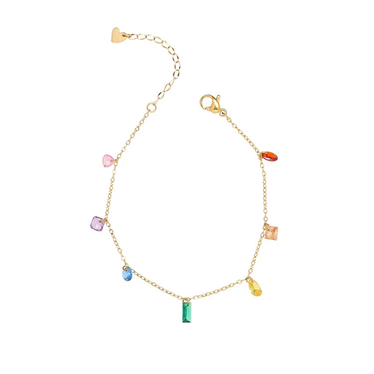 Wholesale Girl Stainless Steel Jewelry Link Chain rainbow Stone Charm Bracelet